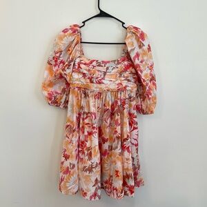 Abercrombie & Fitch Small Floral Emerson Poplin Puff Sleeve Mini Dress Cotton